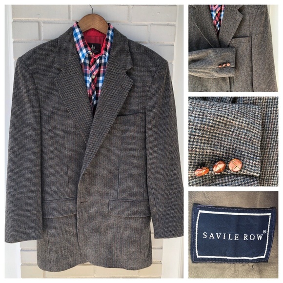 Savile Row Other - Vintage MULTICOLOR TWEED Savile Row Mens Wool 2 Leather Button Blazer Jacket 41L